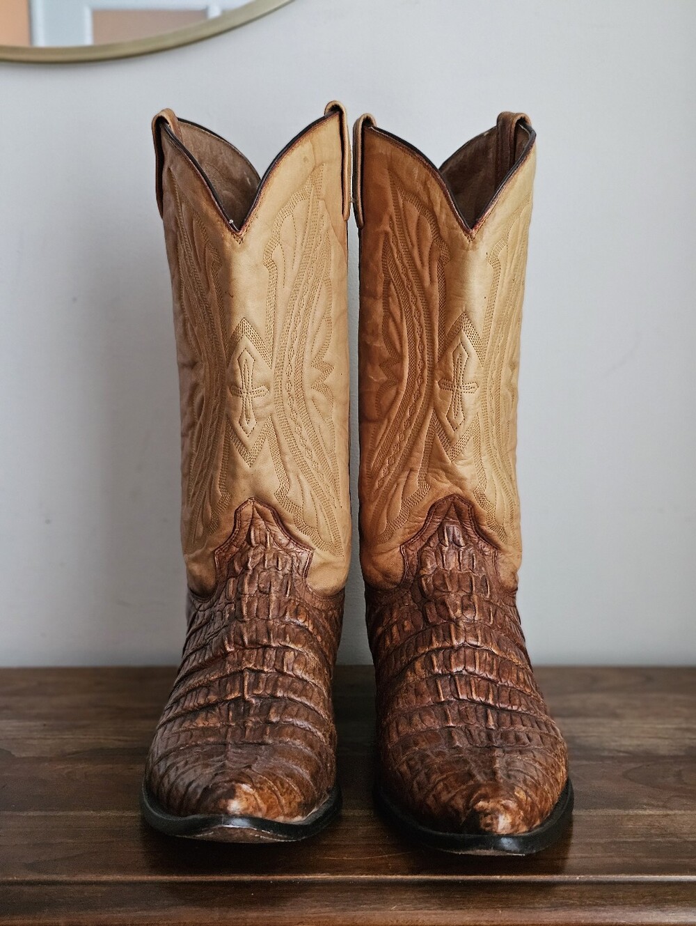 Rancho Exotic Alligator Reptile Leather Western Cowboy Boots Brown Tan Size 11 E - Picture 6 of 16